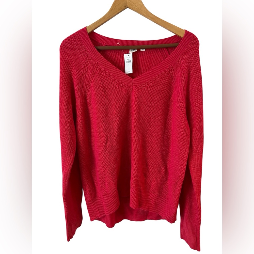 GAP NWT Women’s V-Neck  Pullover Red Laine Mérinos Blend Size:XL